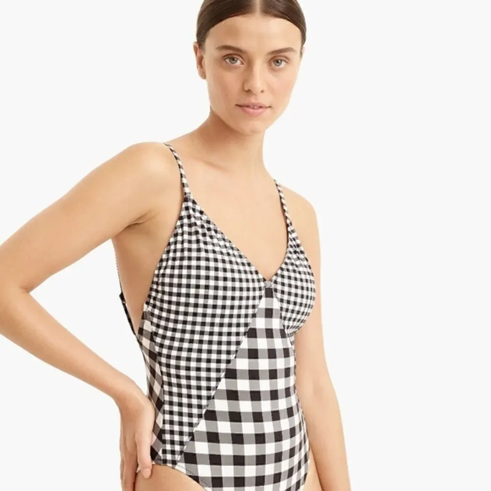 J. Crew V-Neck One-Piece Swimsuit in Gingham